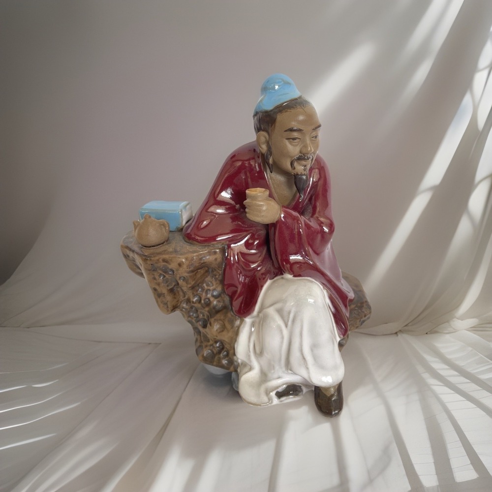 Red Barrel Studio Chinese Clay Man Drinking Tea, Tea Master Figurine 6"